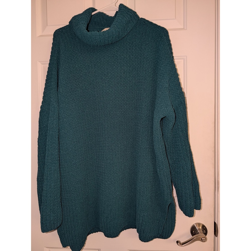 Abercrombie & Fitch Teal Textured Cowl Neck Sweater XL Cozy Chenille Oversized